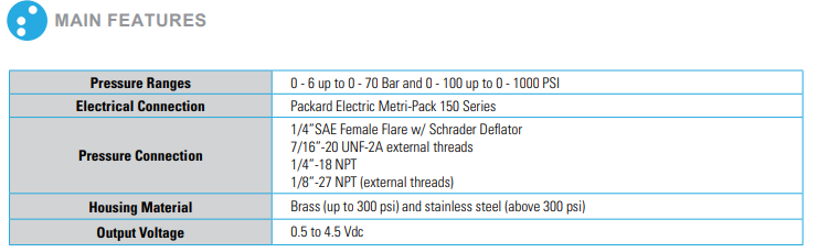 Sensata P52816BAC1A壓力傳感器主要特性 Sensata P52816BAC1A壓力傳感器主要特性